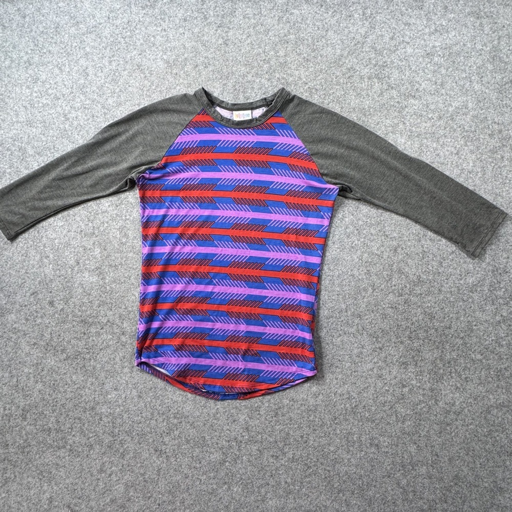 LuLaRoe Randy Raglan Tee XXS Blue Purple Geometric Arrow Spandex Blend